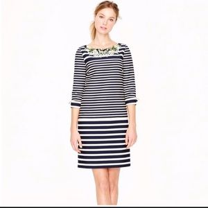 J. Crew Collection Striped Pailette Dress Beaded 8 Shift Preppy Nautical